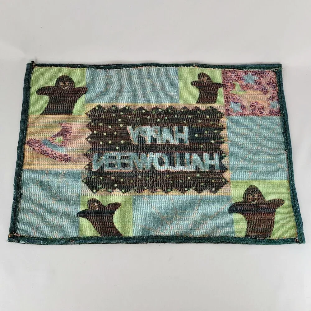 Vintage 90s Halloween Placemats Set of 2 Tapestry Woven Witchy Whimsigoth 2000s